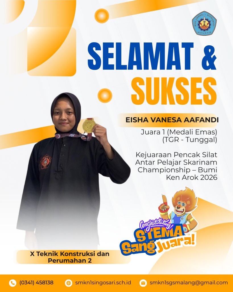 Peserta Didik SMKN 1 Singosari Raih Juara 1 pada Kejuaraan Pencak Silat Antar Pelajar 2026